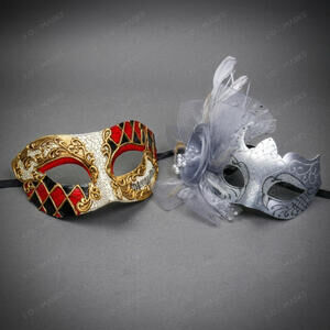 Venetian Jester Silver Flower Masquerade Halloween Party mask